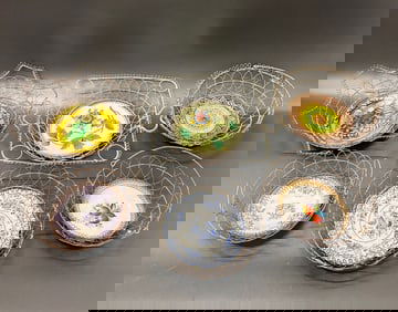 Antique Wire baskets incl. 3 Majolica 3 french porcelain