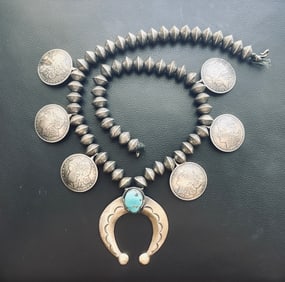 Vintage Mercury Dime & Morgan Silver Dollar Squash Blossom Necklace