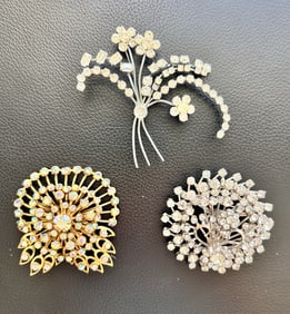 3 Vintage R/S Floral Brooches