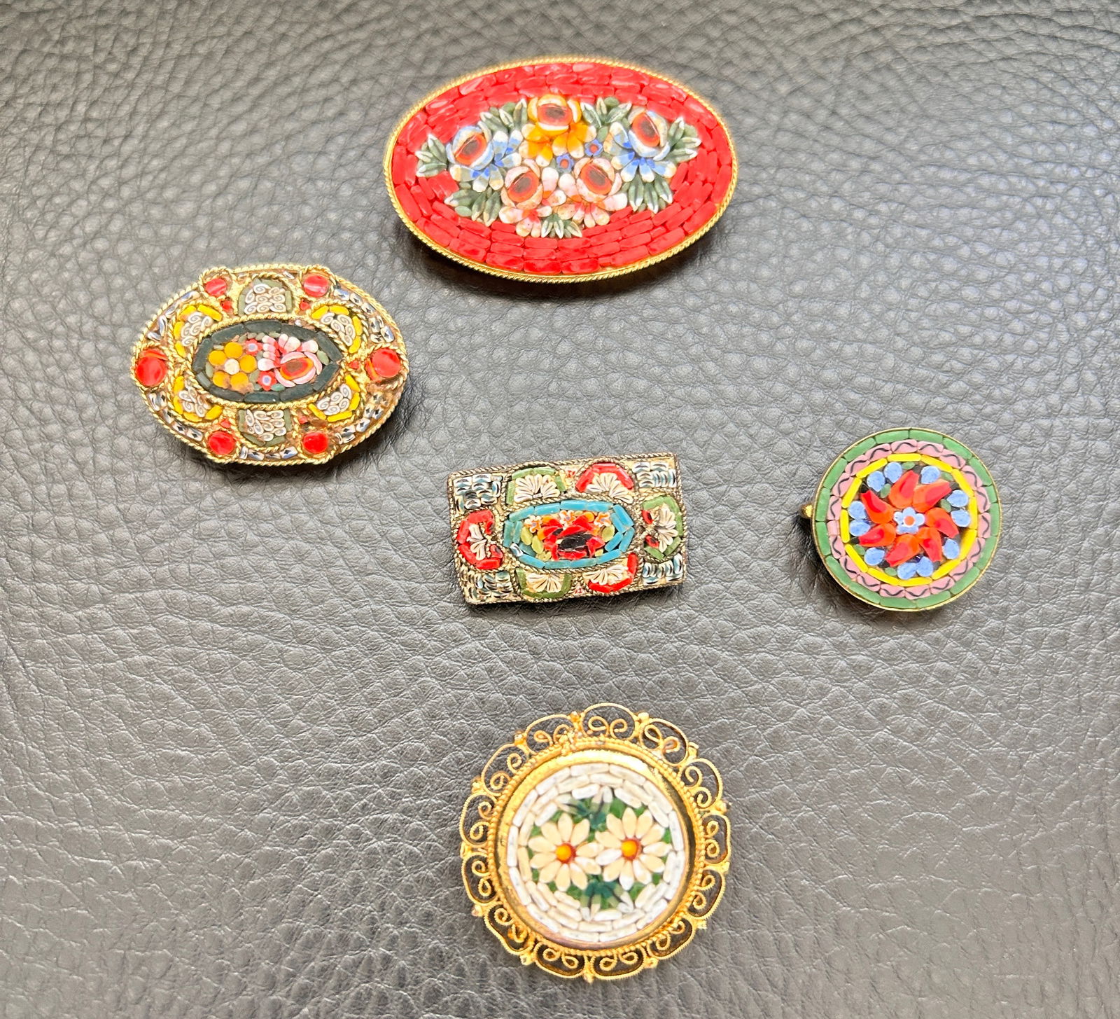 5 Vintage Micro European Micro Mosaic Brooches (1 of 2)