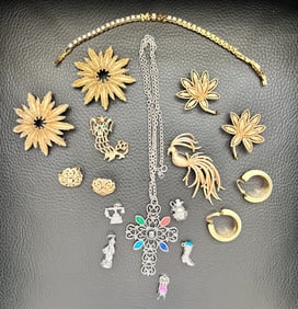 Vintage AVON 6 Brooches 1 Bracelet 1 Necklace 2 Pr Earring 5 Charms