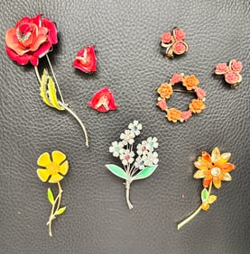 Vintage Multi-Color Floral Jewelry 3 Brooches 2 sets Brooch Earrings