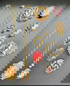 Vintage Cameos mixed Resin/Metal 6 Brooches 2 Neck 1 Brooch Pen 1 pr Earrings