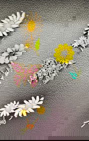 Vintage Weiss Daisies & Butterfly Brooches 2 Enamel 2 R/S