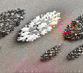 Vintage Weiss 1 set Black R/S 1 Brooch Aurora Borealis & Milk Glass