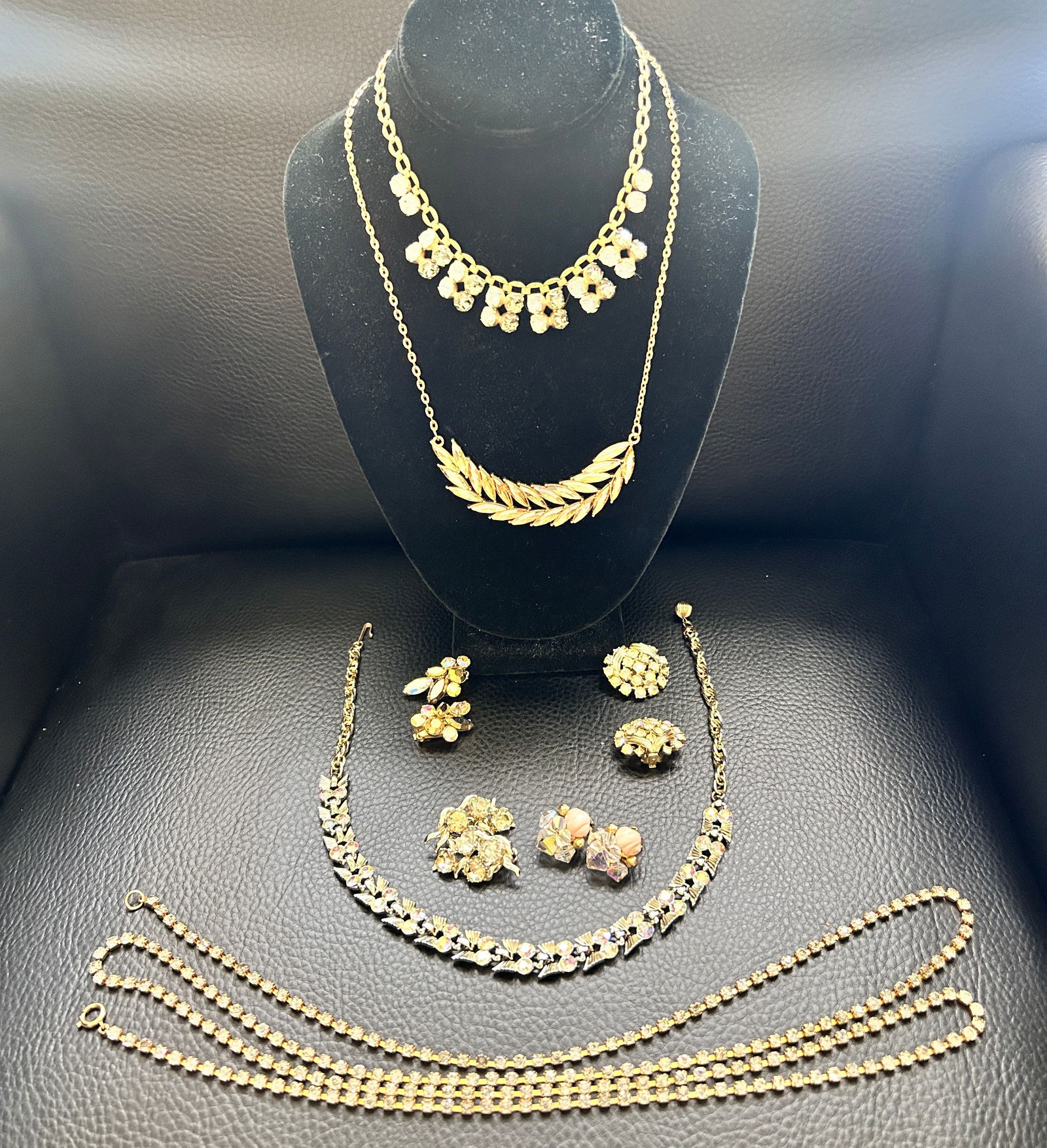 Vintage Goldtone & R/S 4 Necklaces 4 prs. Earrings (1 of 2)