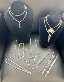 Vintage Jewelry Clear R/S 9 Necklaces 7 Bracelets