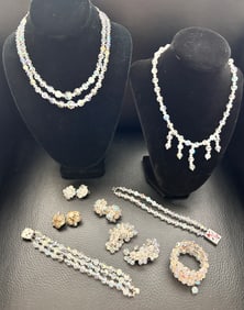 Vintage CLEAR CRYSTAL 1 set Necklace/Ear, 1 Neck, 3 Bracelet, 3 Pr. Ears