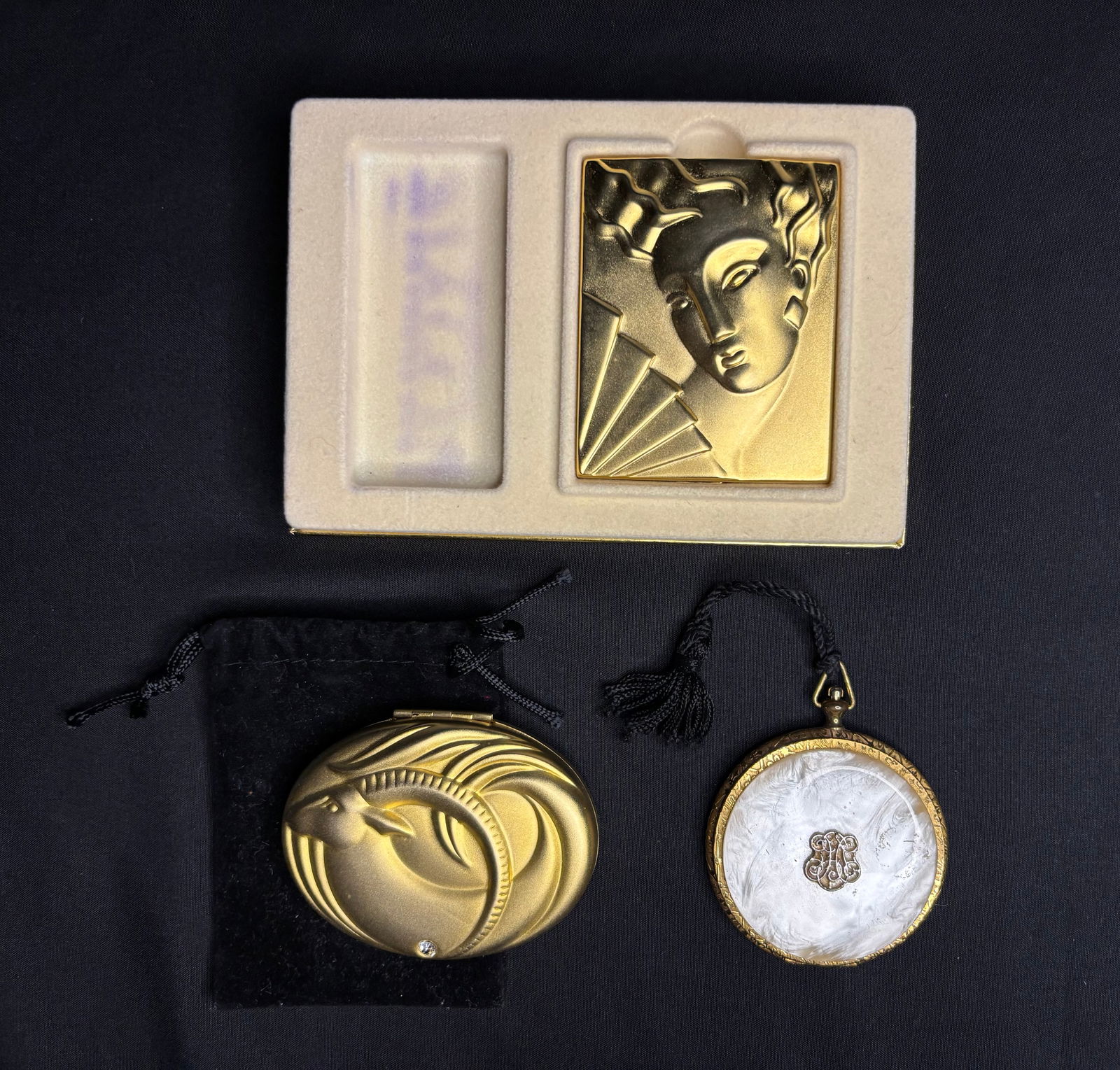 (3) 60's Estee Lauder Compacts; Golden AGE, Golden Capricorn and Mother of Pearl (1 of 4)