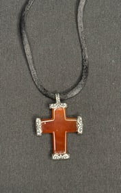 Vintage Carolyn Pollack Carnelian Cross Pendant .925