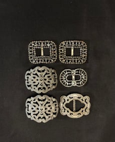 (6) Vintage Shoe Buckles: 2 pairs, 2 singles