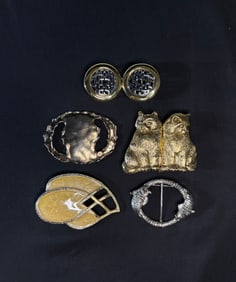 5 Vintage Belt Buckles: Dottie Smith, Paquette, Koi Fish, Brutalist, Day-lon Enamel
