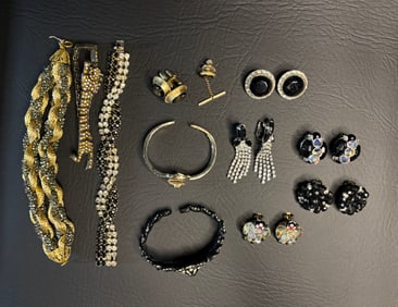 MCM 5 Bracelets, 5 PR Earrings, Cufflinks: Black and Clear R/S, A/B