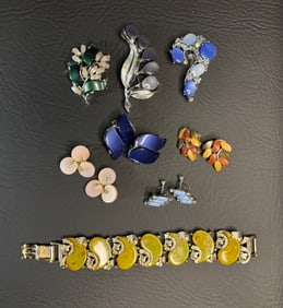 MCM Designer Thermoset/Lucite: 1 Necklace, 3 Brooches, 4 PR Earrings, 1 Bracelets