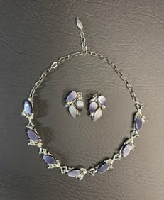MCM Black/Gray Thermoset/Lucite 2 Sets Necklaces Earrings, 3 PR Earrings
