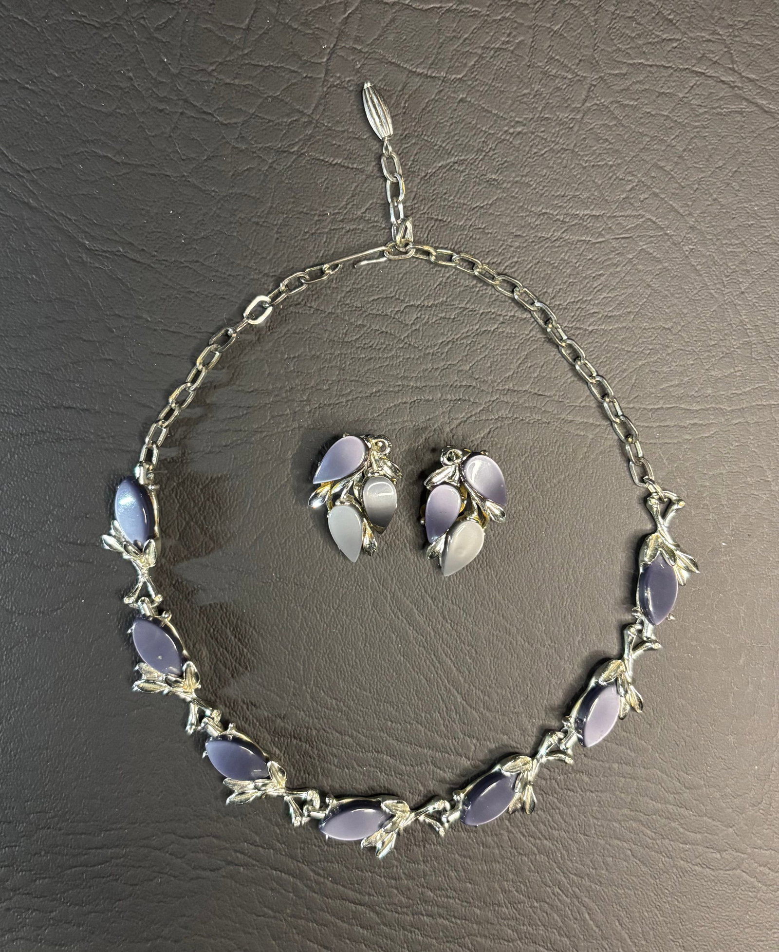 MCM Black/Gray Thermoset/Lucite 2 Sets Necklaces Earrings, 3 PR Earrings (1 of 4)