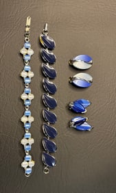 MCM Thermoset/Lucite Blue Lilac; 3 sets, 2 Necklace,1 Bracelet, 3 PR Earrings