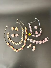 MCM Thermoset/Lucite Pink Beige:1 Parure, 2 Necklaces, 3 PR Earrings