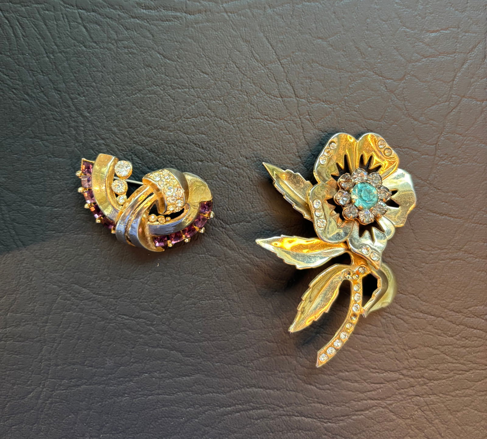 1 Lisner Art Deco amethyst R/S Brooch and 1 blue Copper & Blue R/S (1 of 3)