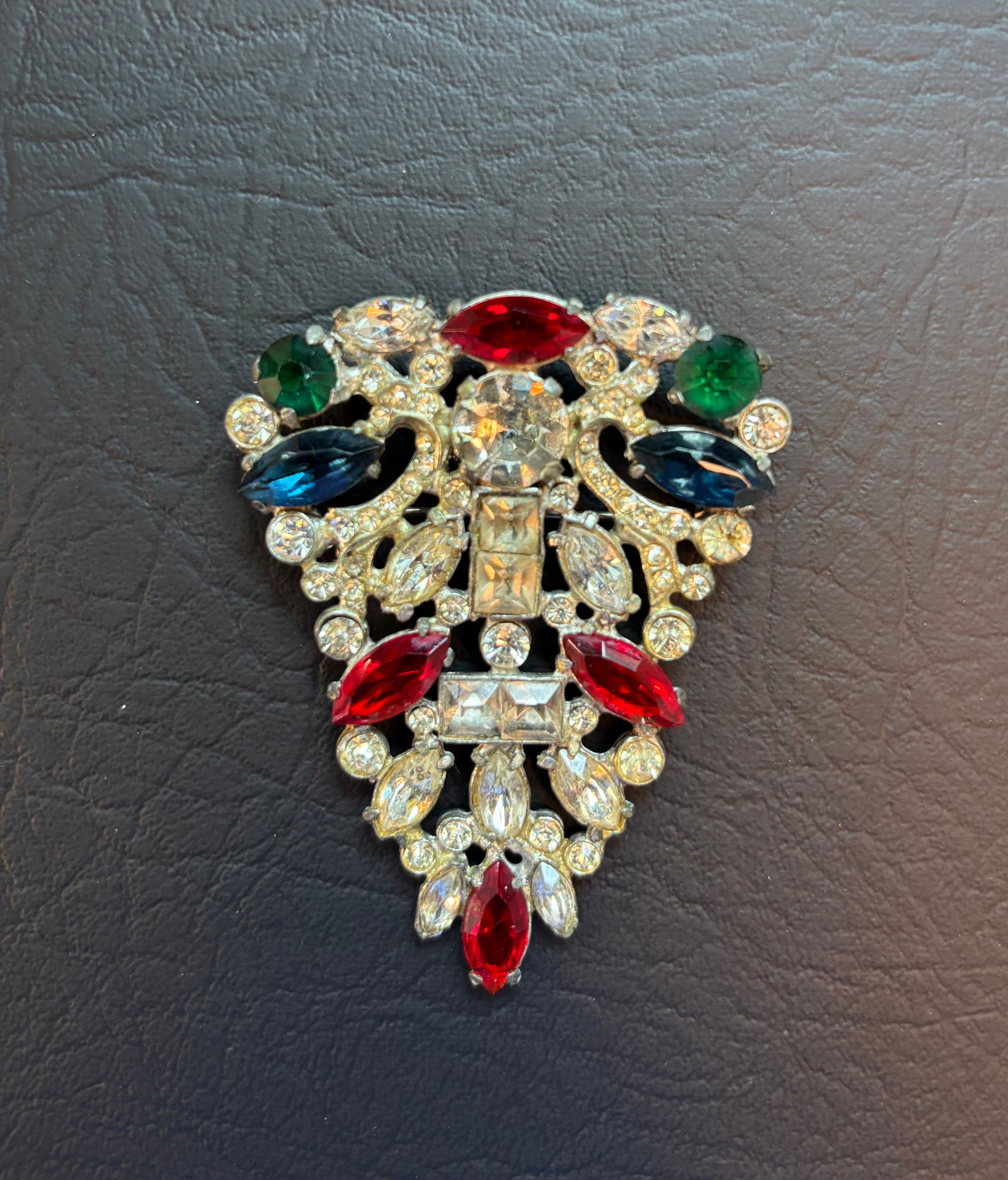1 Large Art Deco Triangular Multicolored R/S Brooch (1 of 3)