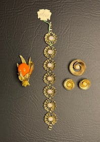 Vintage Hattie Carnegie Brooch, and set 1 Iskin Bracelet