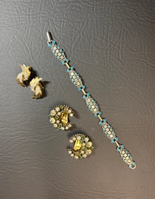 Vintage 'F' Designer Earrings, Necklace, and Bracelet