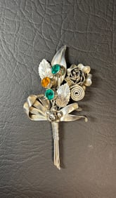 Vintage 1940s Hobe Sterling Brooch - Nosegay of Flowers