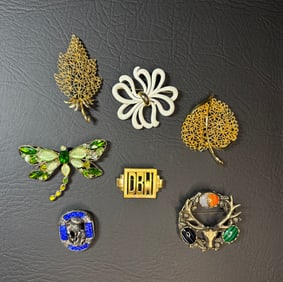 Vintage 'M' Designer Brooches, Earrings, Bracelet, and Necklace