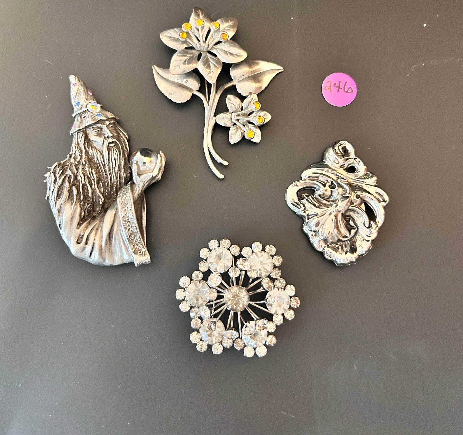 4 Silvertone Brooches Jeane Indiana JJ Pewter (1 of 3)