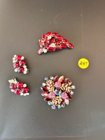 Juliana Style Earrings 2 Brooches Red Clear R/S