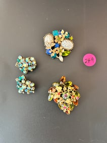 Juliana Style Goldtone 2 Brooches Lava Pearl 1 pr Earrings