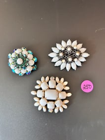 3 Juliana Style Milk Glass Brooches