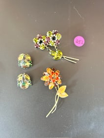 Juliana Style 2 Brooches flower, floral, 1 pr earrings