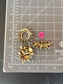3 Juliana Style Brooches Red Navette R/S, Citrine, Fruit Salad