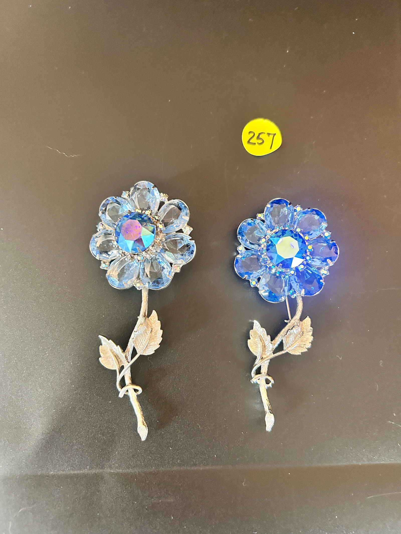 Pair Juliana Style Large Stemmed Flower Brooches (1 of 2)