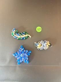3 Juliana Style Brooches, Ice blue, Cobalt Blue, Peacock Blue