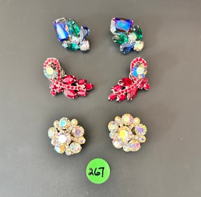Juliana Earrings 3 Pr. Dark Blue, Chaton, Red & Blue