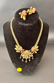 MCM Juliana Set Necklace and Earrings Tiger Striped Navette Topaz Root Beer Cha Cha