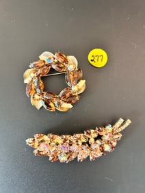 2 Juliana Brooches MCM Wreath & Amber Stone A/B Cha Cha