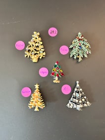 5 Christmas Tree Brooches Mixed Designers AS, AVON, Napier, Rafaelian