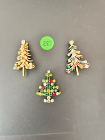 3 Austrian Crystal Christmas Tree Brooches