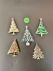 5 Christmas Tree Brooches BJ Beatrix