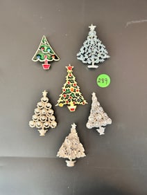 6 Christmas Tree Brooches, 3 BJ Beatrix, 2 Silver Star