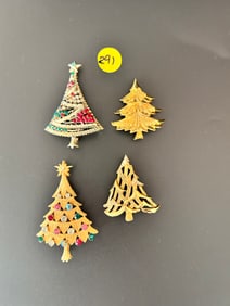 4 COREL Christmas Tree Brooches