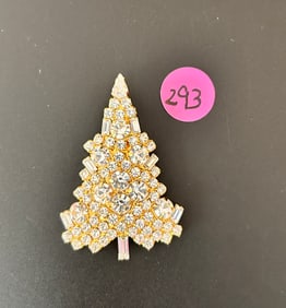 Eisenberg Ice Vintage Christmas Tree Brooch Pave Crystal 6 candle