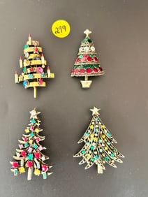 4 unusual Hollycraft Christmas Tree Brooches