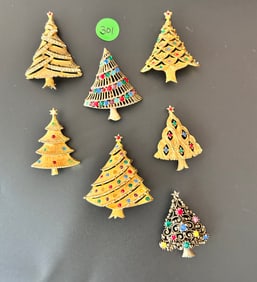 7 Christmas Tree Brooches JJ Jonette Jewelry