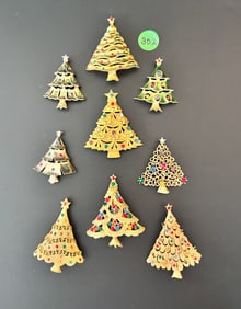 9 Christmas Tree Brooches JJ Jonette Jewelry