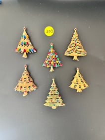 6 Christmas Tree Brooches JJ Jonette Jewelry