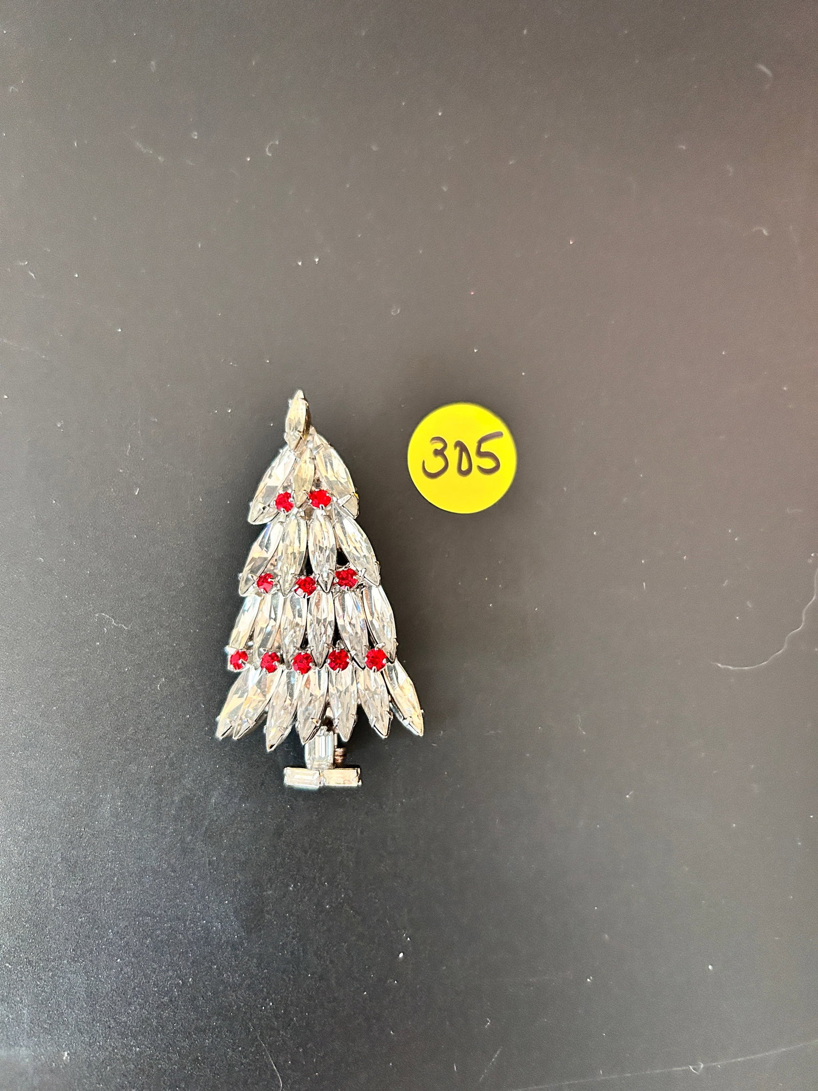 Juliana Christmas Tree Brooch Silvertone Clear Navette Red R/S (1 of 3)